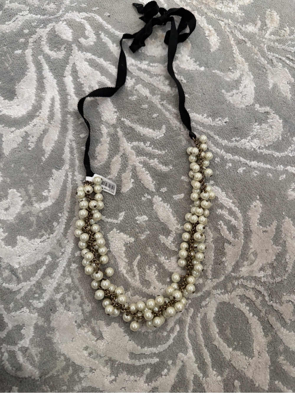 J. Crew Cream Pearl Multi-Strand Necklace with Black Ribbon